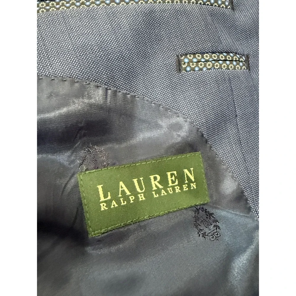 Lauren Ralph Lauren Mens 46L Blue Sharkskin Wool Blend Blazer Sport Coat 46 Long